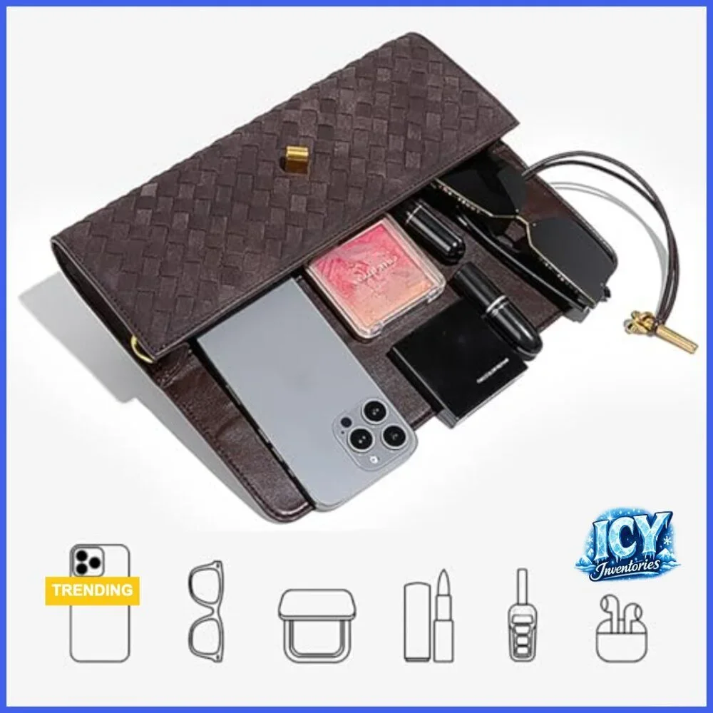 Suede Woven Handbag Evening Shoulder Bag Clutch Purse Crossbody Satchel